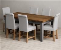 Extending Buxton 180cm Oak and Charcoal Grey Painted Dining Table with 10 Brown Scroll Back Chairs