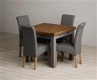 Extending Buxton 90cm Oak and Charcoal Grey Painted Dining Table with 4 Charcoal Grey Scroll Back Chairs