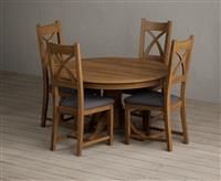 Hertford 120cm Fixed Top Rustic Oak Dining Table with 6 Charcoal Grey Rustic Solid Oak Chairs