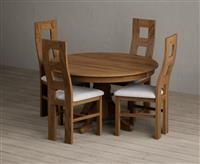 Hertford 120cm Fixed Top Rustic Oak Dining Table with 4 Blue Rustic Solid Oak Chairs