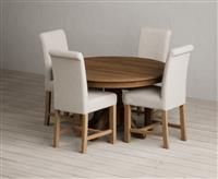 Hertford 120cm Fixed Top Rustic Oak Dining Table with 4 Natural Scroll Back Chairs