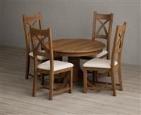 Extending Hertford 100cm - 130cm Rustic Oak Pedestal Dining Table with 6 Rustic Oak Rustic Solid Oak Chairs