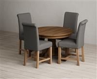 Extending Hertford 100cm - 130cm Rustic Oak Pedestal Dining Table with 6 Charcoal Grey Scroll Back Chairs