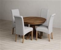 Extending Hertford 100cm - 130cm Rustic Oak Pedestal Dining Table with 6 Brown Scroll Back Chairs