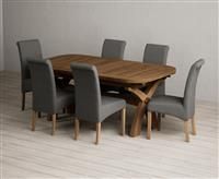 Extending Olympia 180cm Rustic Solid Oak Dining Table with 6 Natural Scroll Back Chairs
