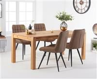 Thetford 180cm Oak Dining Table with Thetford 45cm Oak Extensions with 10 Brown Larson Chairs