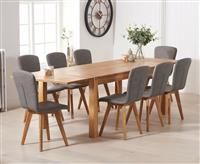 Thetford 150cm Oak Dining Table with Thetford 45cm Oak Extensions with 10 Grey Ruben Chairs