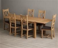 Thetford 150cm Oak Dining Table with Thetford 45cm Oak Extensions with 10 Charcoal Grey Natural Solid Oak Chairs