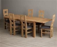 Thetford 150cm Oak Dining Table with Thetford 45cm Oak Extensions with 10 Charcoal Grey Natural Chairs