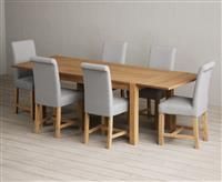Thetford 150cm Oak Dining Table with Thetford 45cm Oak Extensions with 6 Blue Scroll Back Chairs