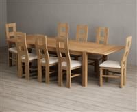 Thetford 180cm Oak Dining Table with Thetford 45cm Oak Extensions with 10 Charcoal Grey Natural Chairs