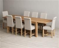 Thetford 180cm Oak Dining Table with Thetford 45cm Oak Extensions with 6 Blue Scroll Back Chairs