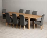 Thetford 180cm Oak Dining Table with Thetford 45cm Oak Extensions with 10 Brown Scroll Back Chairs