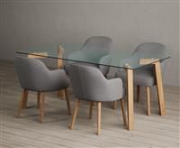 Lakelyn 180cm Solid Oak and Glass Dining Table with 4 Light Grey Oliver Chairs