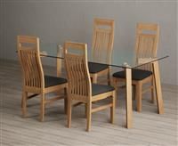 Lakelyn 180cm Solid Oak and Glass Dining Table with 4 Oak Monroe Chairs