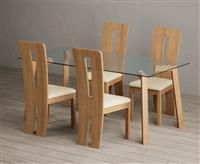 Lakelyn 180cm Solid Oak and Glass Dining Table with 4 Oak Lucca Chairs