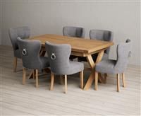 Extending Buckley 160cm Solid Oak Dining Table with 10 Grey Keswick Chairs