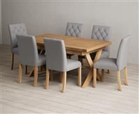 Extending Buckley 160cm Solid Oak Dining Table with 10 Grey Isabella Chairs