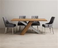 Michigan 180cm Solid Oak and Metal Industrial Dining Table with 6 Grey Sienna Chairs