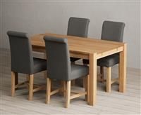 Thetford 150cm Oak Dining Table with 4 Blue Scroll Back Chairs
