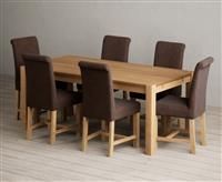Thetford 180cm Oak Dining Table with 6 Blue Scroll Back Chairs