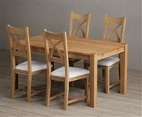 Thetford 150cm Oak Dining Table with 4 Charcoal Grey Natural Solid Oak Chairs