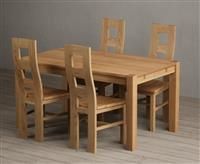 Thetford 150cm Oak Dining Table with 4 Charcoal Grey Natural Chairs