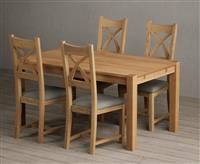 Thetford 150cm Oak Dining Table with 4 Cream Natural Solid Oak Chairs