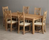 Thetford 180cm Oak Dining Table with 6 Cream Natural Solid Oak Chairs