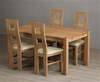 Thetford 150cm Oak Dining Table with 4 Cream Natural Solid Oak Chairs