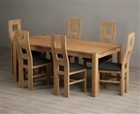 Thetford 180cm Oak Dining Table with 6 Cream Natural Solid Oak Chairs