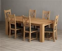 Sheringham 200cm Solid Oak Dining Table with 6 Cream Natural Solid Oak Chairs