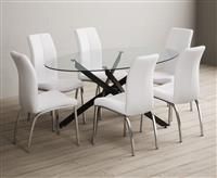 Bernini 165cm Black Leg Oval Glass Dining Table with 4 White Marco Chairs