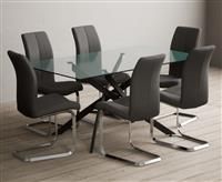 Bernini 160cm Black Leg Rectangular Glass Dining Table with 4 Grey Gianni Chairs