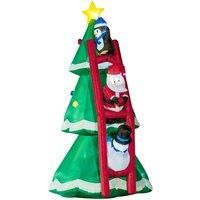 8ft Inflatable Christmas Tree with Santa Claus Penguin and Snowman on a Ladder, Multi