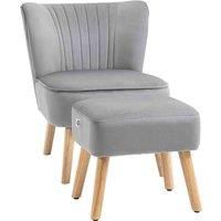 HOMCOM Velvet Accent Chair Occasional Tub Seat Padding Curved Back with Ottoman Wood Frame Legs Home Furniture Light Grey