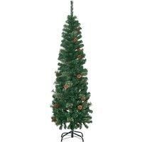 HOMCOM 5.5' Tall Pencil Slim Artificial Christmas Tree with Realistic Branches, 412 Tip Count and 21 Pine Cones, Pine Needles Tree, Xmas Decoration