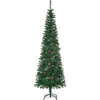 HOMCOM 6.5' Tall Pencil Slim Artificial Christmas Tree with Realistic Branches, 556 Tip Count and 27 Pine Cones, Pine Needles Tree, Xmas Decoration