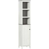 kleankin Tall Bathroom Storage Cabinet, Freestanding Tower Cabinet with 3 Open Shelves and Adjustable Shelf, Antique White