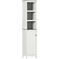 kleankin Tall Bathroom Storage Cabinet, Freestanding Tower Cabinet with 3 Open Shelves and Adjustable Shelf, Antique White