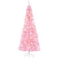 HOMCOM 6' Tall Prelit Pencil Slim Artificial Christmas Tree with Realistic Branches, 300 Warm White LED Lights and 618 Tips, Xmas Decoration, Pink