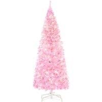 HOMCOM 5FT Tall Prelit Pencil Slim Artificial Christmas Tree with Realistic Branches, 250 Warm White LED Lights and 408 Tips, Xmas Decoration, Pink
