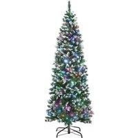 Pre-Lit Slim Snow Tipped Artificial Christmas Tree with Multi-Coloured LED Lights 6ft, Green