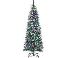 HOMCOM 6' Tall Prelit Pencil Slim Artificial Christmas Tree with Realistic Branches, 300 Colourful LED Lights and 618 Tips, Xmas Decoration, Green