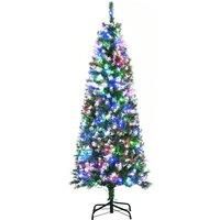HOMCOM 5FT Tall Prelit Pencil Slim Artificial Christmas Tree with Realistic Branches, 250 Colourful LED Lights and 408 Tips, Xmas Decoration, Green