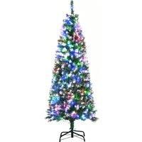 HOMCOM 5' Tall Prelit Pencil Slim Artificial Christmas Tree with Realistic Branches, 250 Colourful LED Lights and 408 Tips, Xmas Decoration, Green