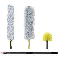 HOMCOM Extendable Feather Duster with Telescopic Pole 3.5m/11.5ft, Microfiber Duster Cleaning Kit with Bendable Head for Cleaning High Ceiling Fans