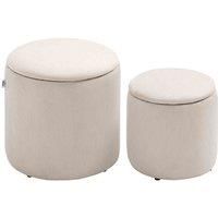 HOMCOM Modern Storage Ottoman with Removable Lid, Fabric Storage Stool, Foot Stool, Dressing Table Stool, Set of 2, White