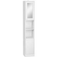 Tall Bathroom Storage Cabinet Narrow Freestanding Cabinet w/ Mirror Shelves