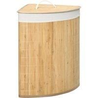 HOMCOM Bamboo Laundry Basket with Lid, 55 Litres Laundry Hamper with Removable Washable Lining, Corner Washing Baskets, 38 x 38 x 57cm, Natural